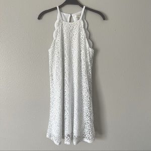 White Lace High Neck Short Dress